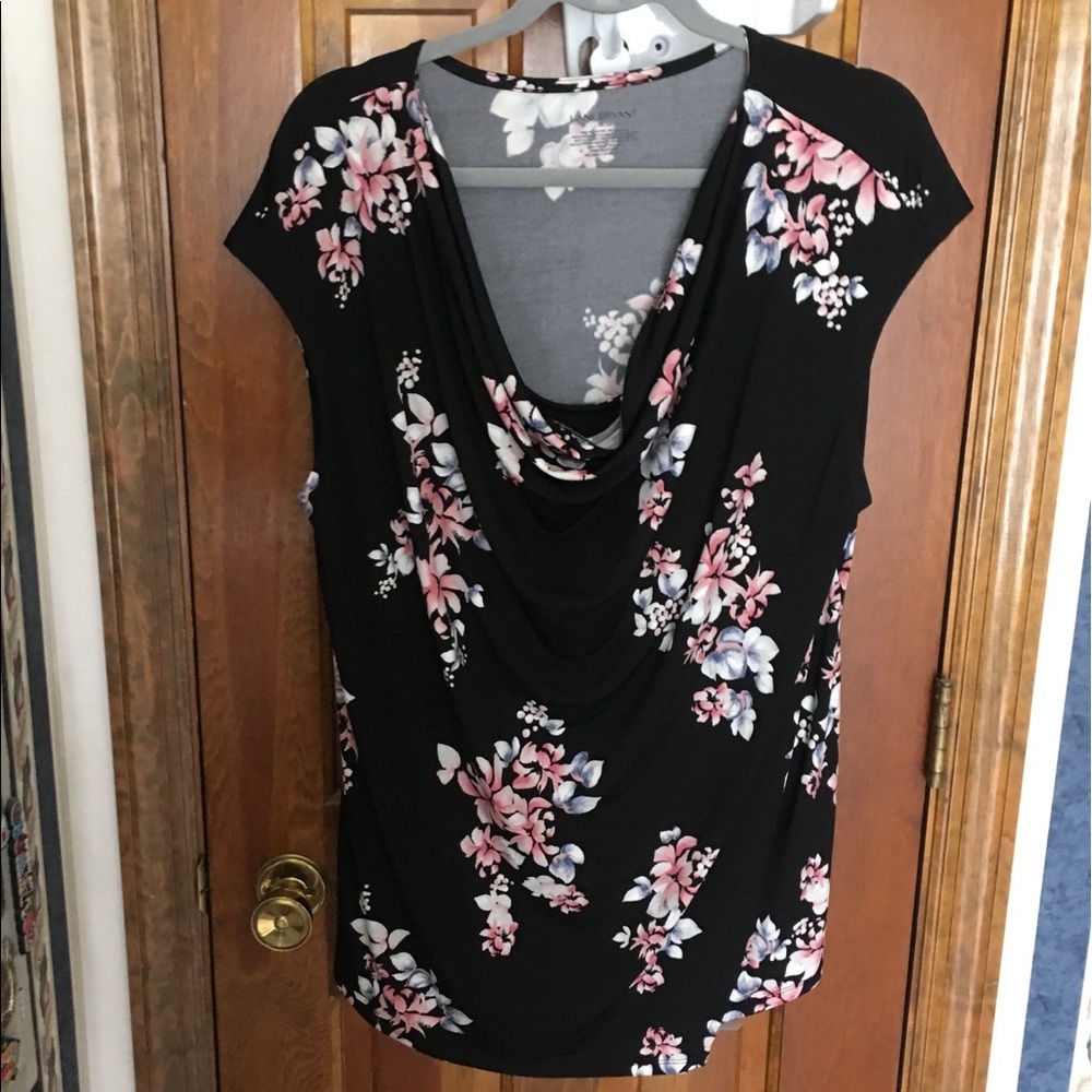 Lane Bryant Floral Black Cowl Neck Dress Top 14/16
